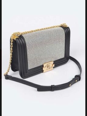 NWT Black Crystal-Front Crossbody Bag with Gold Chain